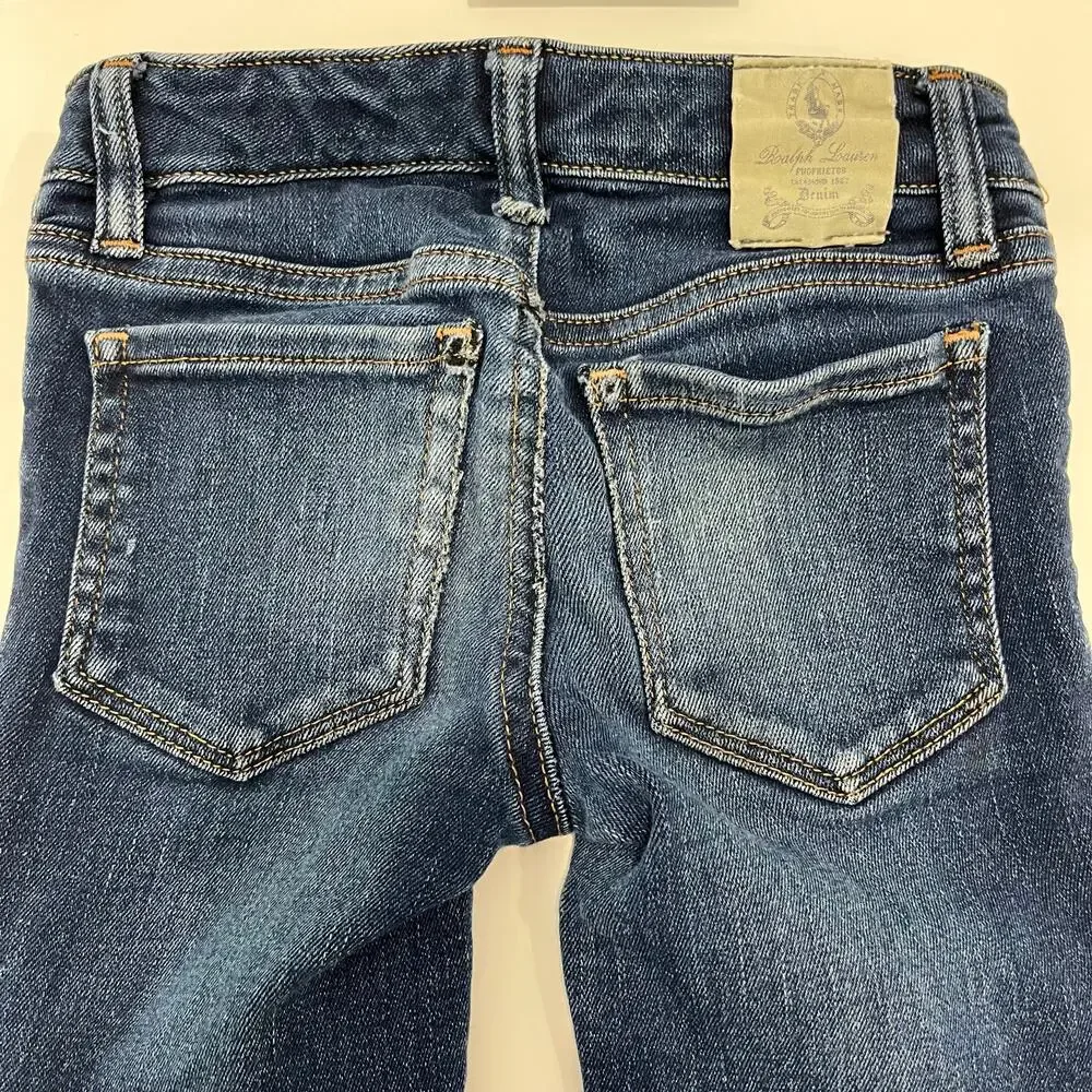 Ralph Lauren Girl's 6 Jegging Distressed Slim Fit Medium Wash Denim Jeans